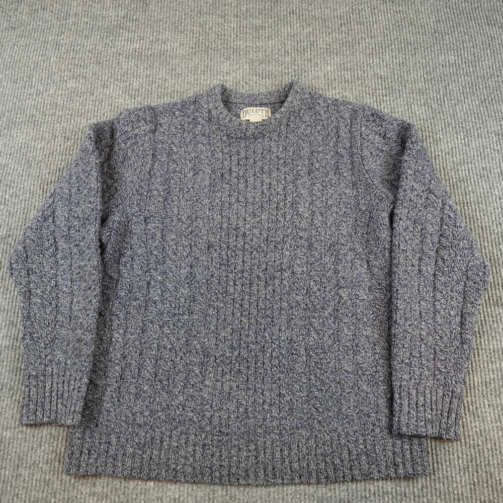 Duluth Trading Sweater Mens Medium Blue Wool Cable Knit Crewneck Pullover